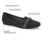 Sapatilha Feminina Bico Quadrado Strass Moleca 5737.214 - Imagem 5