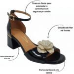 Sandália Vizzano Feminina Salto Baixo Grosso Flor  Verniz 6428.141 Vizzano - Imagem 7